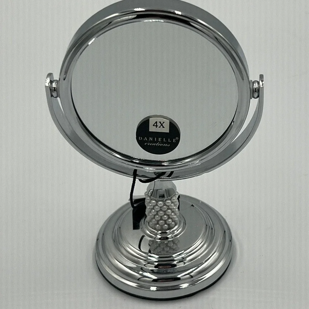 Danielle Creations Vanity Mirror Women OS Silver Brand New Pearl Stem 4X Swivel